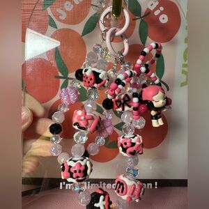 Skullpanda Pink and Black Beaded keychain